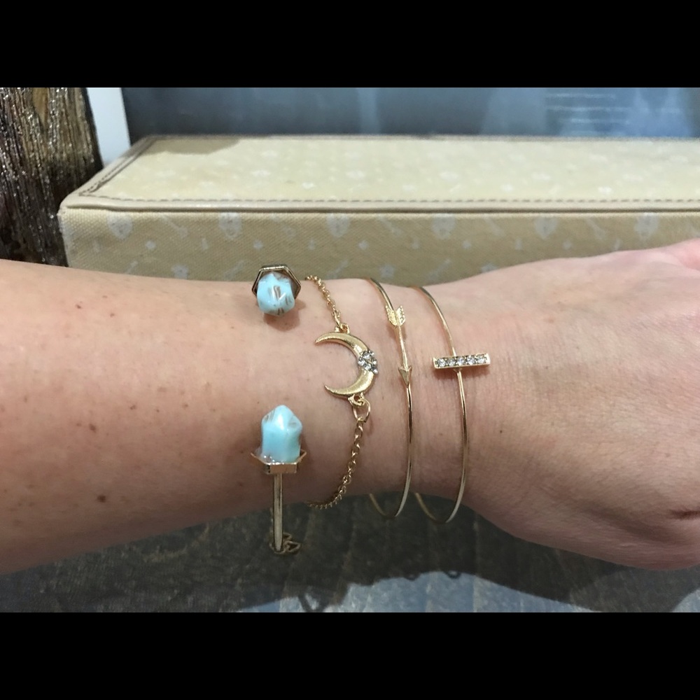 4 Gold “Turquoise Moon” Bracelet Set